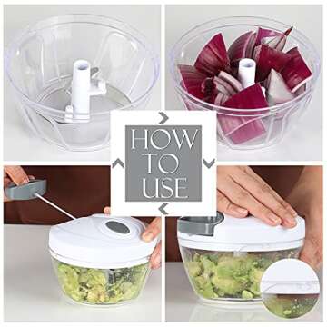 Ourokhome Manual Food Processor Vegetable Chopper, Portable Hand Pull String Garlic Mincer Onion Cutter for Veggies, Ginger, Fruits, Nuts, Herbs, etc., 500ml, White