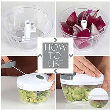 Ourokhome Manual Food Processor Vegetable Chopper, Portable Hand Pull String Garlic Mincer Onion Cutter for Veggies, Ginger, Fruits, Nuts, Herbs, etc., 500ml, White