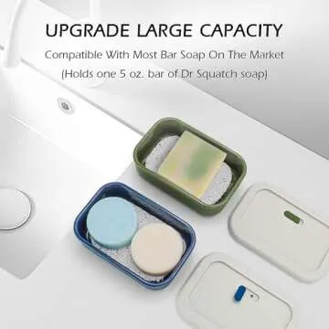AIDIMMING Silicone Enhanced Leak Proof Travel Soap Case, Vented Shampoo Bar Holder, Large Bar Soap Box, Portable Soap Dish with Draining Layer, Keep Soap Dry (Offwhite& Green)