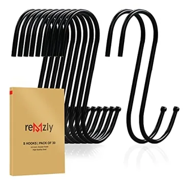 Remzley 30 Pack Black S Hooks - Heavy Duty Metal Storage Solution