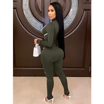 XXTAXN Women's Sexy Bodycon Stitching Long Sleeve Going Out Rompers Jumpsuit Olive