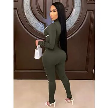 XXTAXN Women's Sexy Bodycon Stitching Long Sleeve Going Out Rompers Jumpsuit Olive