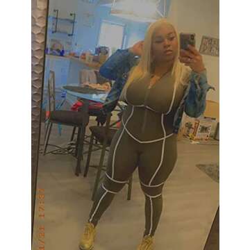 XXTAXN Women's Sexy Bodycon Stitching Long Sleeve Going Out Rompers Jumpsuit Olive