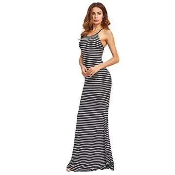 SheIn Women's Floral Strappy Backless Summer Evening Party Maxi Dress White Stripes Medium