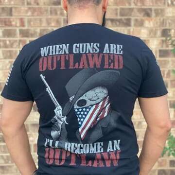 Outlaw T-Shirt Patriotic Tribute Tee | American Pride Veteran Support Shirt | 100% Cotton Military Apparel | Black, Small