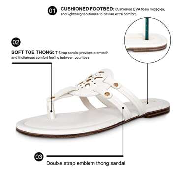 Athlefit Womens Flat Sandals Leather Casual Slip on Comfortable Flip Flops Thong Beach White Sandal Dressy Size 11