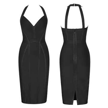 Chic Whoinshop Bandage Halter V Neck Midi Dress Black