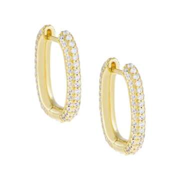 Pavé Oval Huggie Earring Gold 15MM