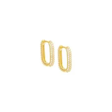 Pavé Oval Huggie Earring Gold 15MM