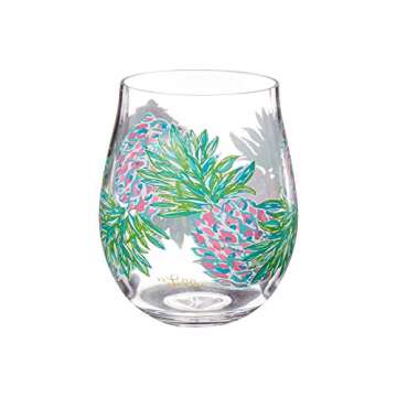 Lilly Pulitzer Stemless Wine Glass Set of 2, 16 Ounce Acrylic Wine Glasses, Plastic Cocktail Cups for Indoor/Outdoor, Swizzle In