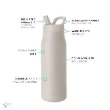 Simple Modern Water Bottle with Straw lid | Insulated Stainless Steel Thermos | Reusable Travel Water Bottles for Gym & Sports | Leak Proof & BPA Free | Mesa Collection | 34oz, Almond Birch