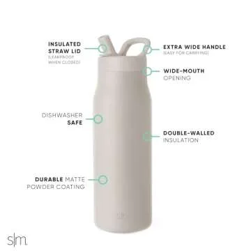 Simple Modern Water Bottle with Straw lid | Insulated Stainless Steel Thermos | Reusable Travel Water Bottles for Gym & Sports | Leak Proof & BPA Free | Mesa Collection | 34oz, Almond Birch