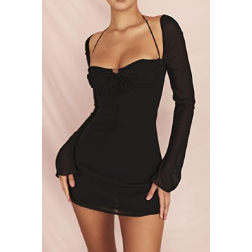 Elegant Women Ruched Mini Dress with Chiffon Sleeves