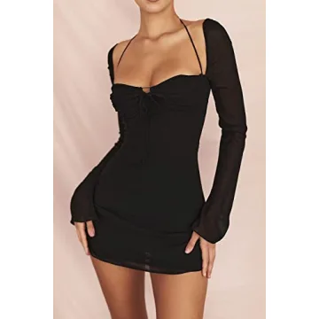 Elegant Women Ruched Mini Dress with Chiffon Sleeves