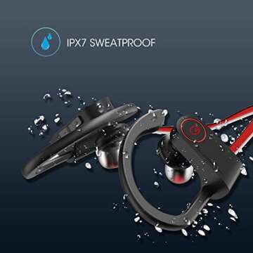 noot products NP11 Wireless Earphones Bluetooth in-Ear Headphones with Ear Hook/Mic, Volume & Remote Control IPX7 Sweatproof Earbuds for Sports, Workout, Running, Exercise, Gym (Black)