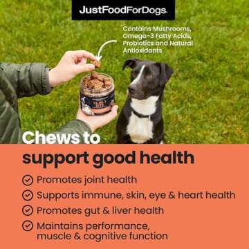 JustFoodForDogs 10-in-1 Multifunctional Supplement Chews for Dogs, Superfood Blend, Glucosamine, Ome...
