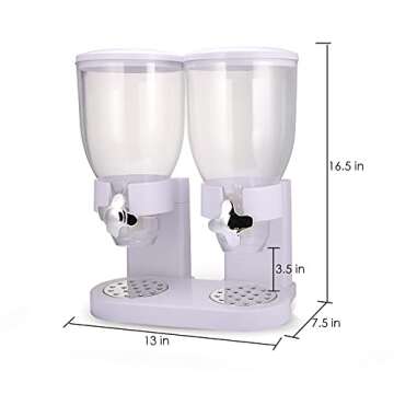 TRUSBER White Dual Cereal Dispenser Countertop Airtight Food Storage Container Rotating Dry Food Cer...