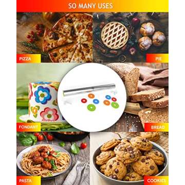 Rolling Pin And Silicone Baking Pastry Mat Set - Rolling Pins With Adjustable Thickness Rings - Stainless Steel Dough Roller For Baking Fondant, Pizza, Pie, Pastry, Pasta, Cookies With Red Mat