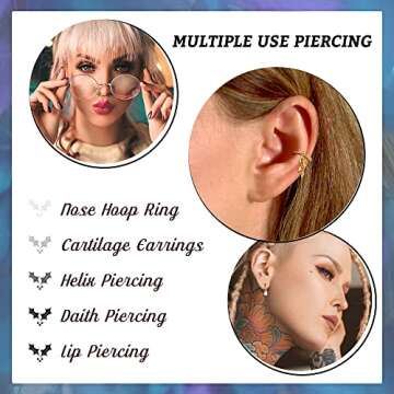 Sanfenly 9Pcs Dangle Nose Rings Hoops for Women Men 20G Stainless Steel Nose Piercing Jewelry Pink CZ Heart Moon Butterfly Dangling Nose Hoops Gold, Silver Tone