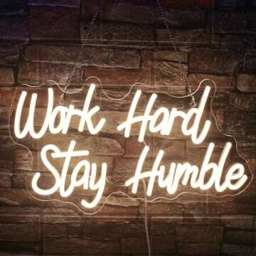 NOSUN Work Hard Stay Humble Neon Sign - Motivational LED Light for Home & Office