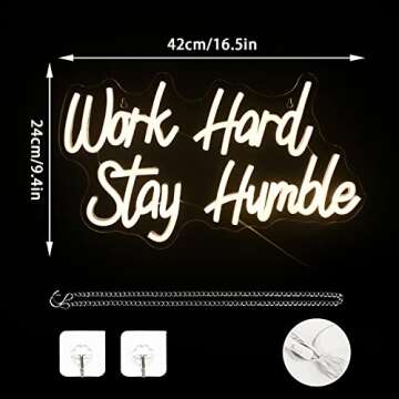 NOSUN Work Hard Stay Humble Neon Sign for Motivational Decor