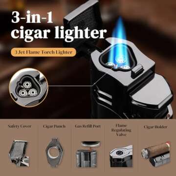 Black Cigar Humidor Box with Lighter and Accessories