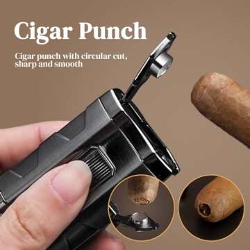 Black Cigar Humidor Box with Lighter and Accessories