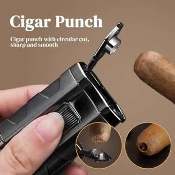 Black Cigar Humidor Box with Lighter and Accessories