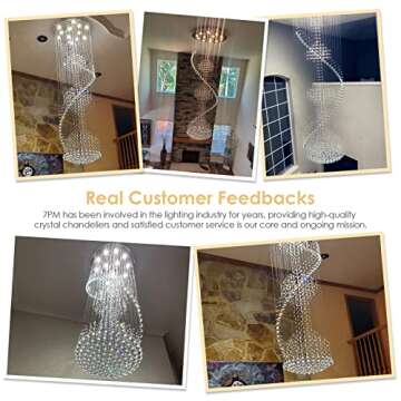 7PM Crystal Chandelier, Modern Large Spiral Raindrop Chandeliers, Flush Mount Pendant Light Fixture,...