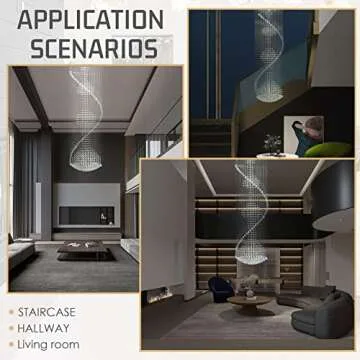 7PM Crystal Chandelier, Modern Large Spiral Raindrop Chandeliers, Flush Mount Pendant Light Fixture, Big Chandelier for High Ceiling, Entryway, Staircase, Foyer, Entrance D31.5 X H94.5