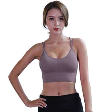 Lianshp Cross Back Strappy Padded Sports Bra - Purple Gray