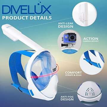DIVELUX Full Face Snorkel Mask - 180° Visibility & Comfort