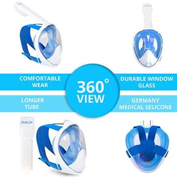 DIVELUX Full Face Snorkel Mask - 180° Visibility & Comfort