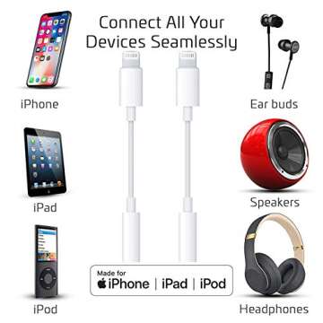 [Apple MFi Certified] iPhone 3.5 mm Headphone Jack Adapter, Lightning to 3.5mm Headphone Aux Audio Dongle Splitter Jack Adaptor Compatible for iPhone 11/11 Pro/XR/XS Max/X/8/7 Support All iOS System
