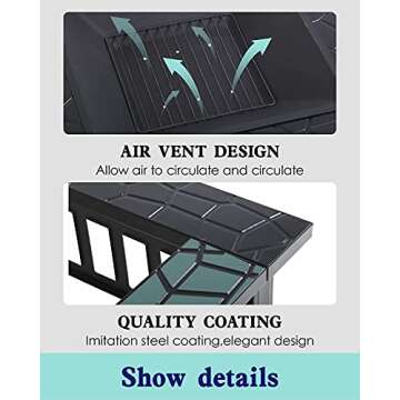 Fire Pit 32in Square Metal Firepit Patio BBQ Fireplace with Charcoal Rack Mesh Cover Poker for Camping Bonfire Picnic Outdoor Heating