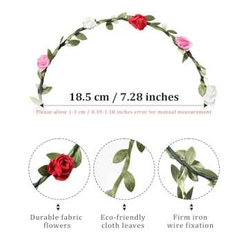 AWAYTR Lady Girl Fashion Bohemian Flower Crown Floral Garland Headbands (A-Mixed Color-9Pcs)