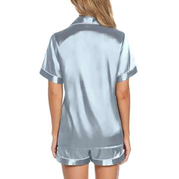 Women's Pajamas Set Button Short Sleeve Shirt with Shorts Set PJs Loungewear Light Blue,Small