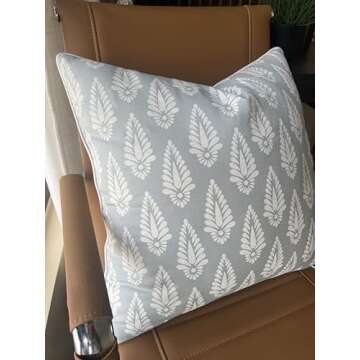 VAGMINE Block Printed Decorative Square Accent Throw Pillow Cover - Sofa, Chair, Couch, Living Room, Bedroom, Farmhouse Home Decor - Block Booti-Robins Egg, 18x18Inches