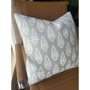 VAGMINE Block Printed Decorative Square Accent Throw Pillow Cover - Sofa, Chair, Couch, Living Room, Bedroom, Farmhouse Home Decor - Block Booti-Robins Egg, 18x18Inches