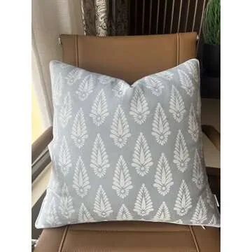 VAGMINE Block Printed Decorative Square Accent Throw Pillow Cover - Sofa, Chair, Couch, Living Room, Bedroom, Farmhouse Home Decor - Block Booti-Robins Egg, 18x18Inches