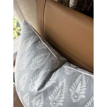 VAGMINE Block Printed Decorative Square Accent Throw Pillow Cover - Sofa, Chair, Couch, Living Room, Bedroom, Farmhouse Home Decor - Block Booti-Robins Egg, 18x18Inches