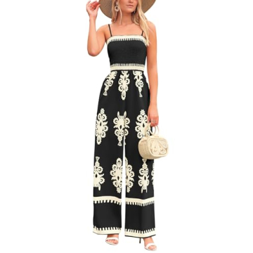 PRETTYGARDEN Women's Summer Boho Jumpsuits One Piece Beach Vacation Outfits Spaghetti Strap Wide Leg...