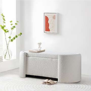 Deolme Modern White Boucle Storage Ottoman Bench