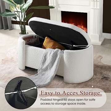 Deolme Modern White Boucle Storage Ottoman Bench