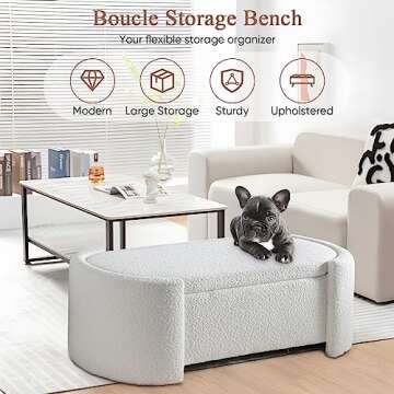 Deolme Modern White Boucle Storage Ottoman Bench