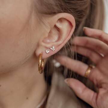 SELFROSE Stud Earrings for Women,Dainty Cartilage Earring Set 14k Gold Plated CZ Heart Butterfly Ear...