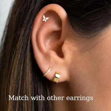 SELFROSE Stud Earrings for Women,Dainty Cartilage Earring Set 14k Gold Plated CZ Heart Butterfly Earrings Hypoallergenic Cute Small Hoop Earrings for Women Fashion Gold Jewelry for Women Gift