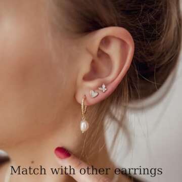 SELFROSE Stud Earrings for Women,Dainty Cartilage Earring Set 14k Gold Plated CZ Heart Butterfly Earrings Hypoallergenic Cute Small Hoop Earrings for Women Fashion Gold Jewelry for Women Gift