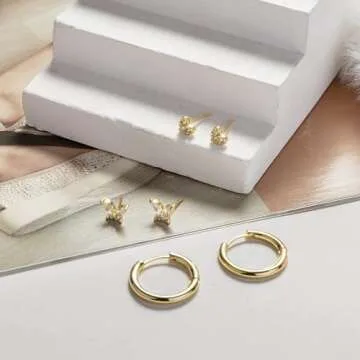 SELFROSE Stud Earrings for Women,Dainty Cartilage Earring Set 14k Gold Plated CZ Heart Butterfly Earrings Hypoallergenic Cute Small Hoop Earrings for Women Fashion Gold Jewelry for Women Gift