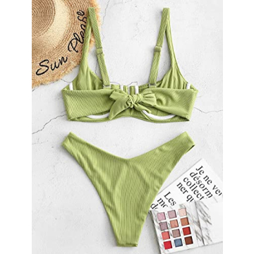 ZAFUL Women’s Ribbed Underwire Bikini High Cut Swimwear